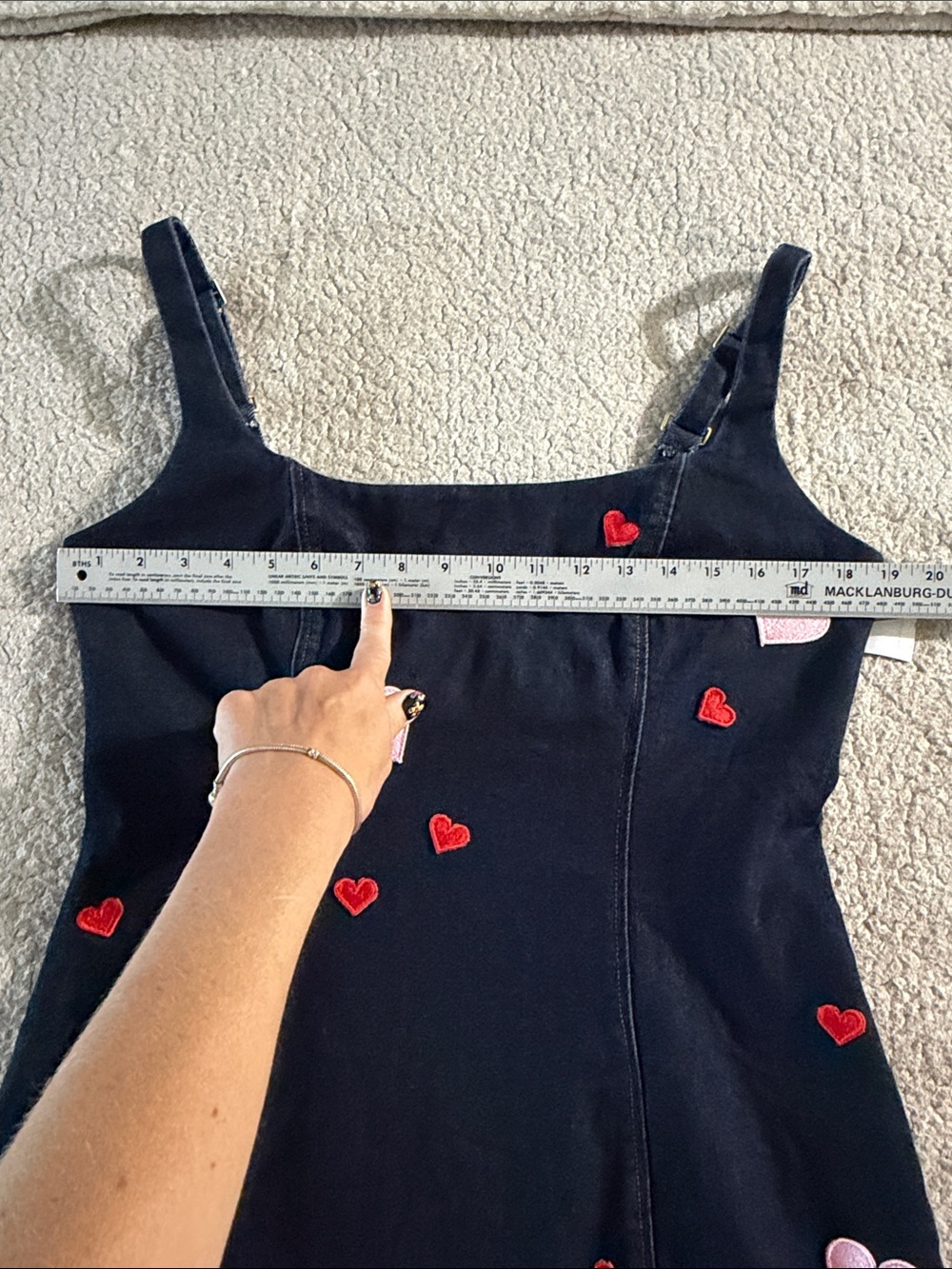 Avec Les Filles Dark Blue Denim Mini Dress with Pink & Red Heart Accents Size 14 - Picture 6 of 9